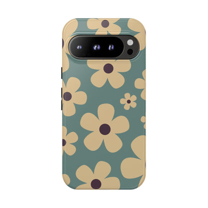 Google Pixel 9 Pro / Glossy Phone Case - Cute Blue & Cream Daisy Pattern Phone Case