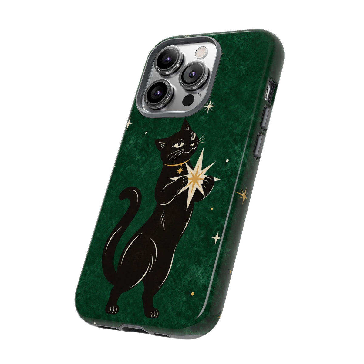 Forest Green Celestial Black Cat Phone Case - Green Phone Case