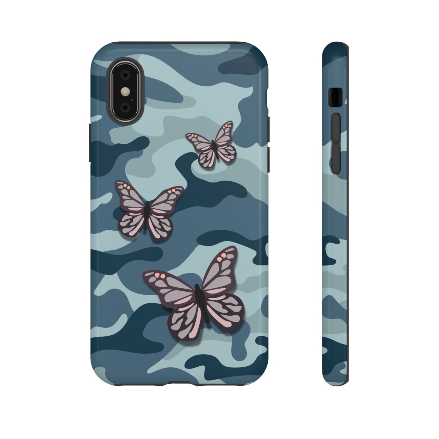 Dark Blue Butterfly Camo Phone Case - Blue Phone Case - iPhone X / Glossy