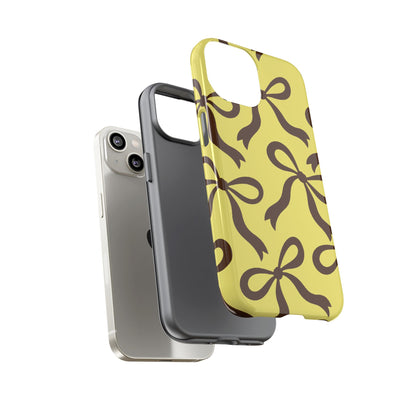 Bold Butter Yellow and Chocolate Brown Bow Pattern Phone Case - Yellow Phone Case