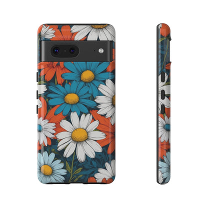 Google Pixel 7 / Glossy Phone Case - Pop Art Daisies Illustration ’Red & Blue’ Phone Case