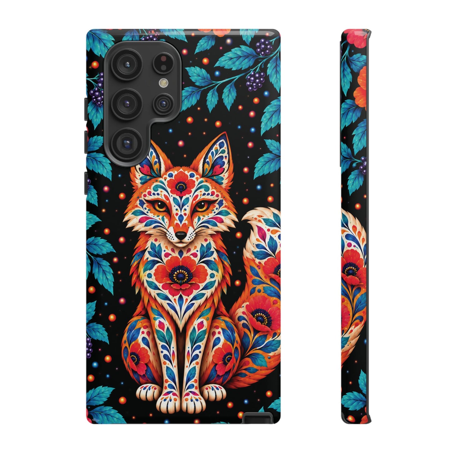 Vibrant Orange and Turquoise Calavera Fox Phone Case - Multicolor Phone Case - Samsung Galaxy S22 Ultra / Glossy