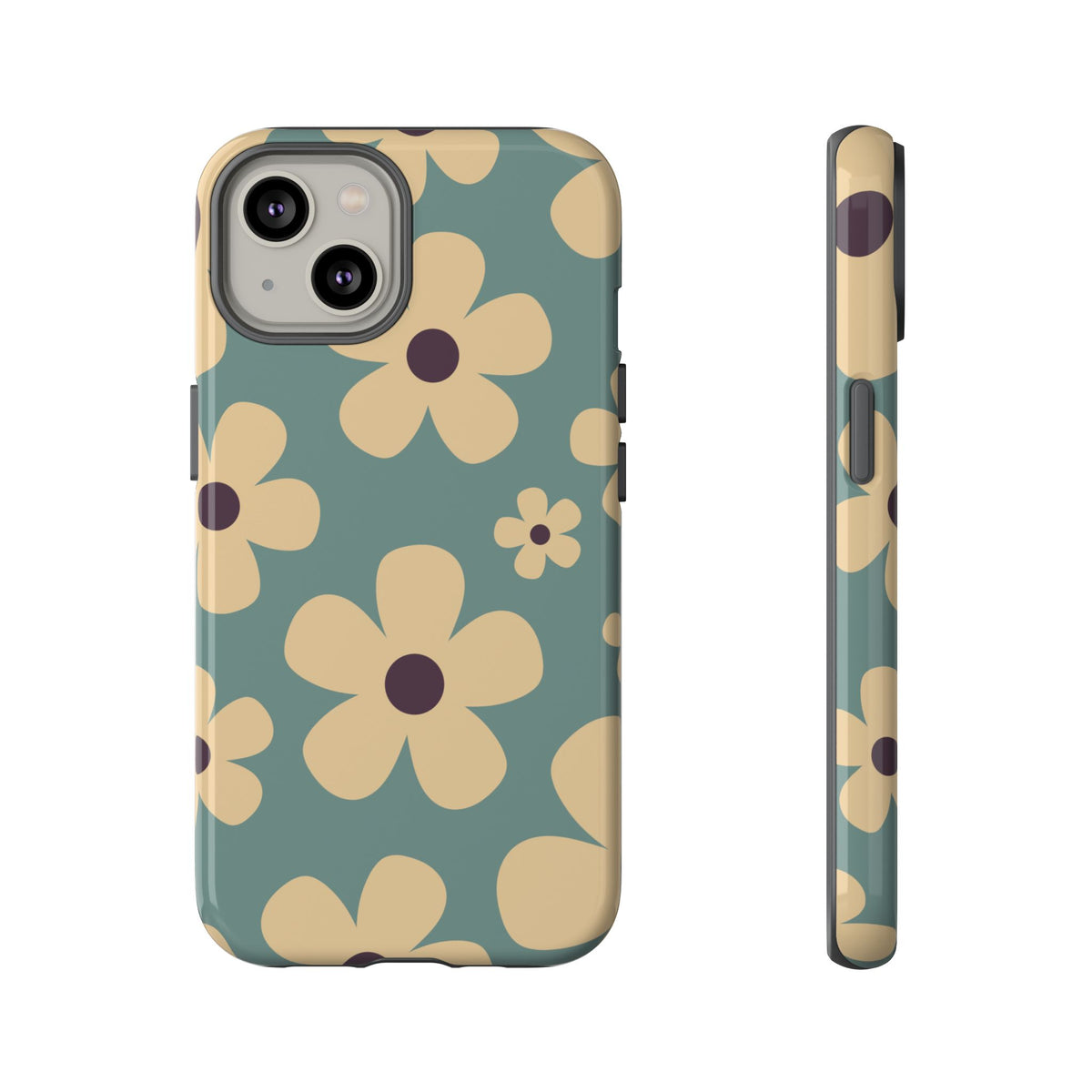 Cute Blue & Cream Daisy Pattern Phone Case - Blue Phone Case - iPhone 14 / Glossy