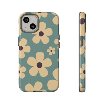 Cute Blue & Cream Daisy Pattern Phone Case - Blue Phone Case - iPhone 14 / Glossy