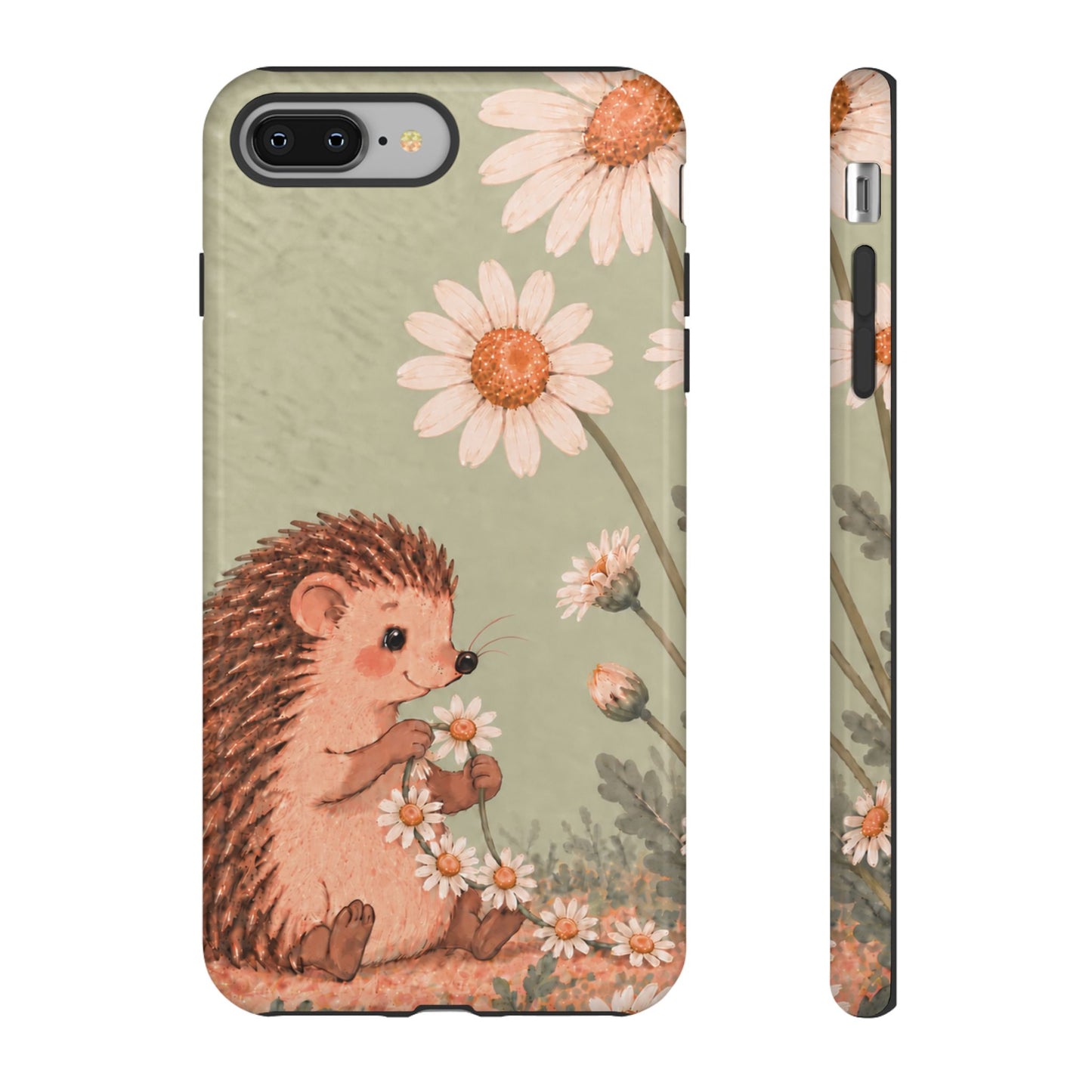 Whimsical Sage Green Hedgehog and Daisy Chain Phone Case - Green Phone Case - iPhone 8 Plus / Glossy
