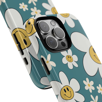 Fun Retro Daisy Pattern with Light Blue Background Phone Case - Blue Phone Case