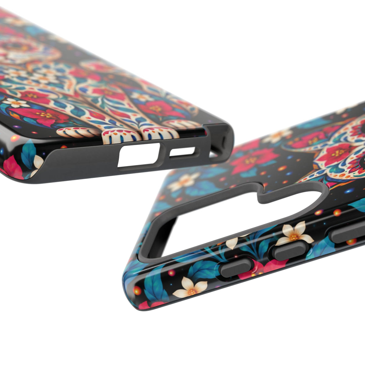 Vibrant Pink and Turquoise Calavera Cat Phone Case - Multicolor Phone Case