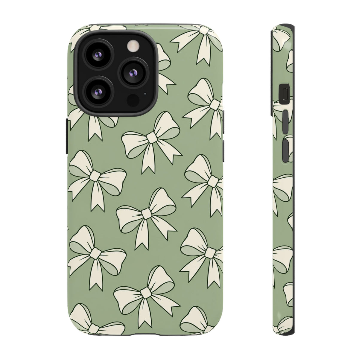Chic Sage Green Bow Pattern Phone Case