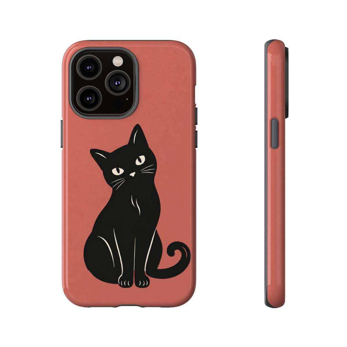 Minimalist Coral Red & Black Cat Phone Case