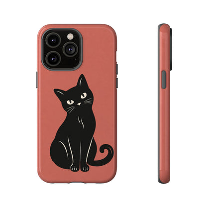 Minimalist Coral Red & Black Cat Phone Case