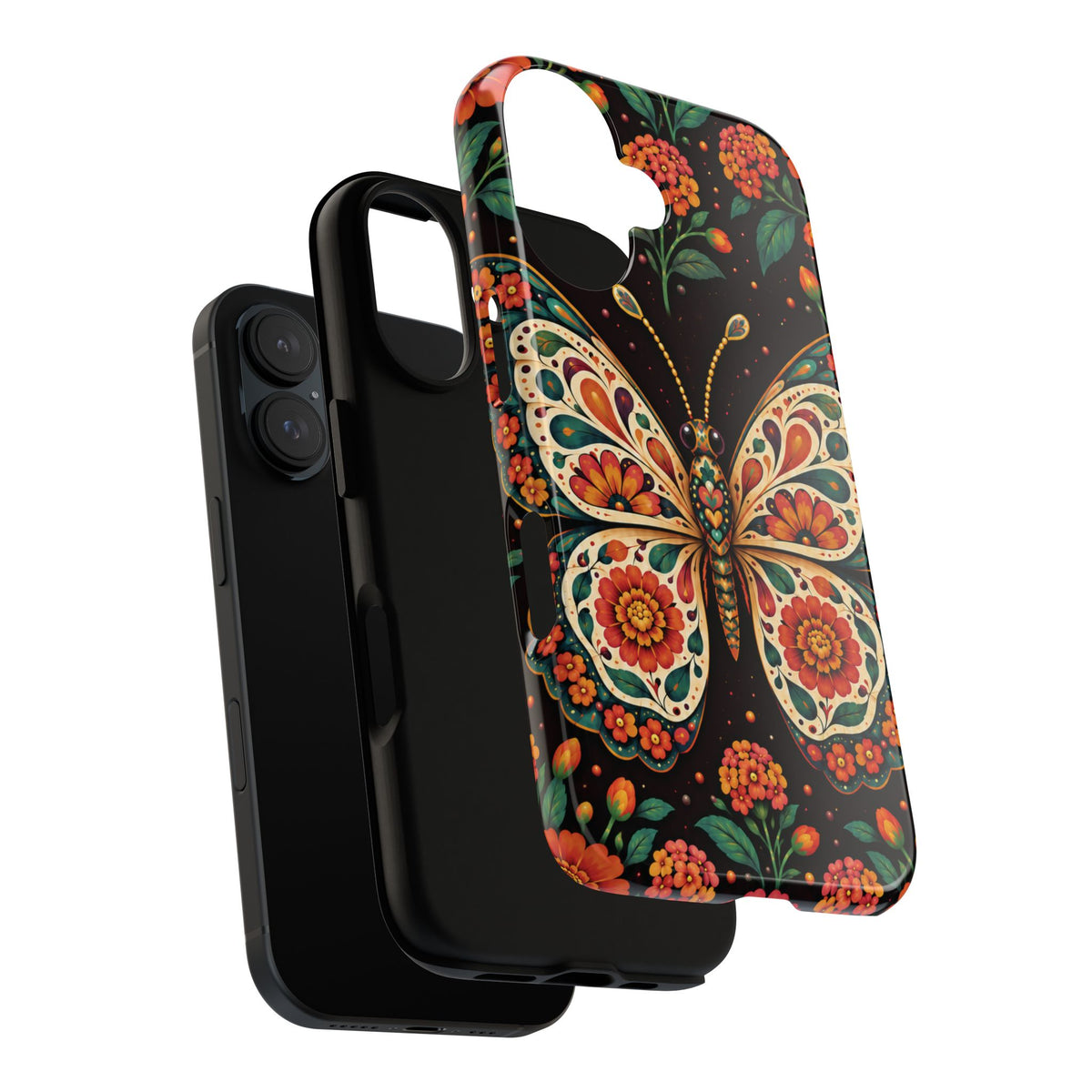 Vibrant Terracotta and Teal Calavera Butterfly Phone Case - Multicolor Phone Case