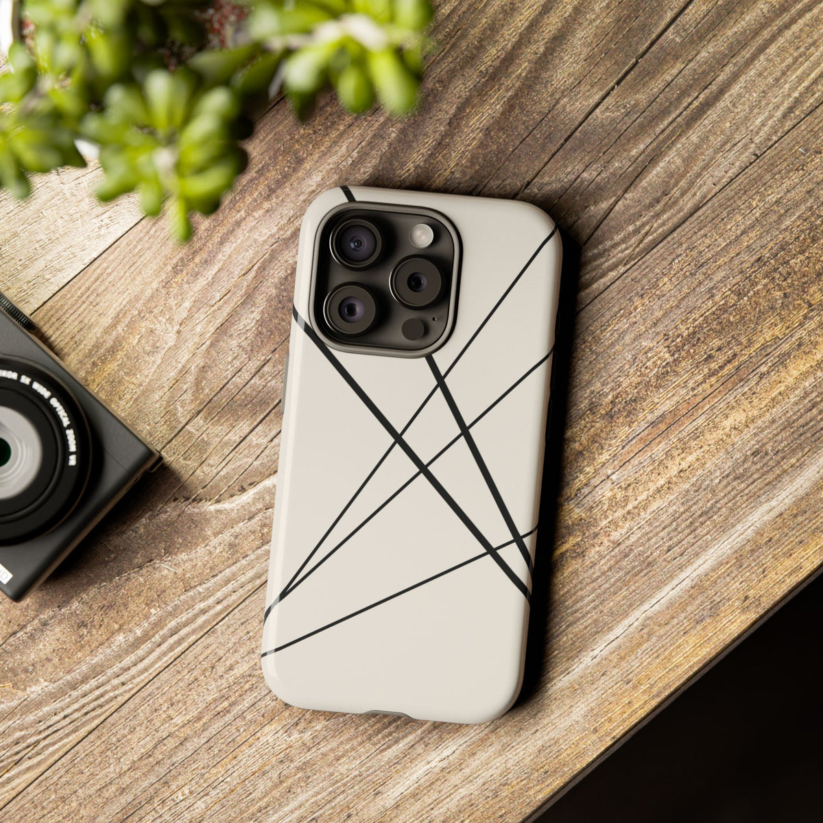 Abstract White with Black Lines Phone Case - White Phone Case