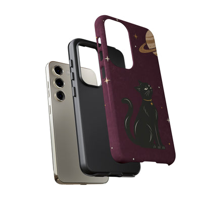 Whimsical Plum Celestial Black Cat Phone Case