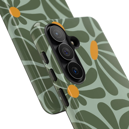 Retro Green Daisy Pattern Phone Case - Green Phone Case