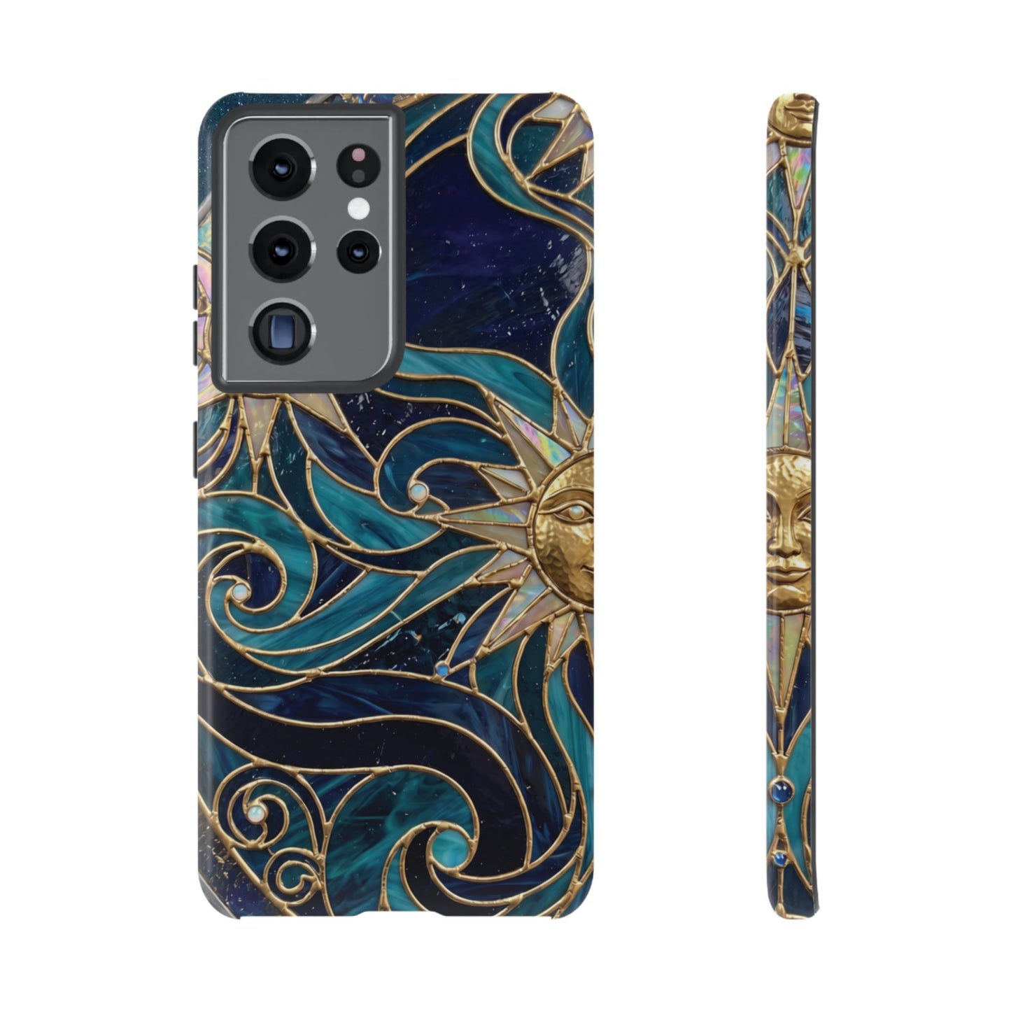 Elegant Teal & Gold Celestial Suns Phone Case