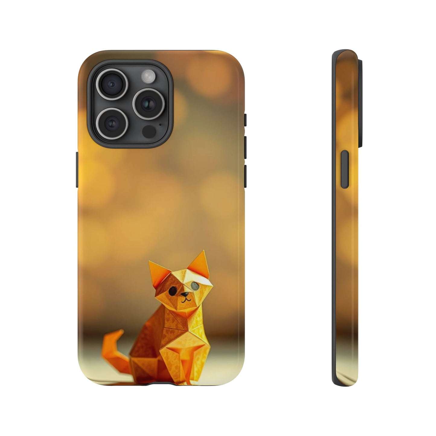 iPhone 15 Pro Max / Glossy Phone Case - Origami Cat Design Phone Case