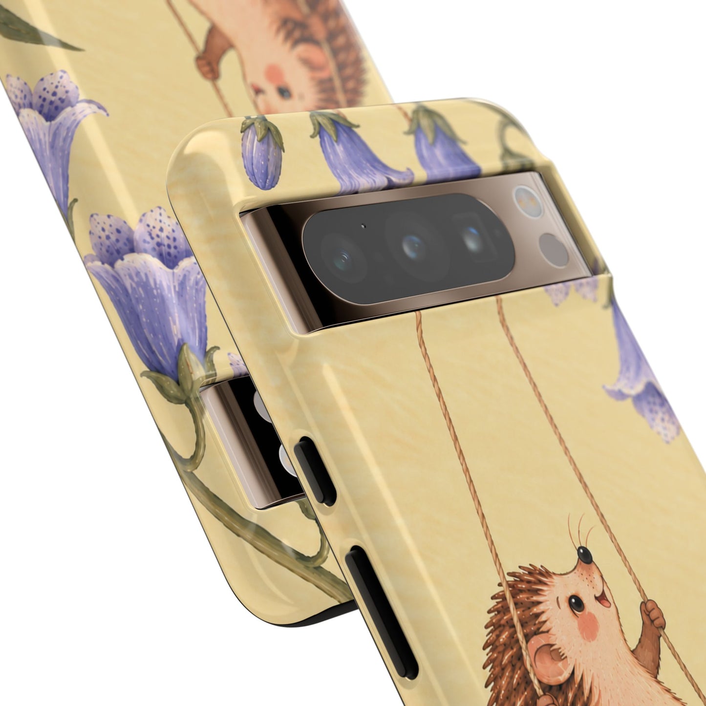 Whimsical Buttercream Hedgehog and Bluebell Phone Case - Yellow Phone Case