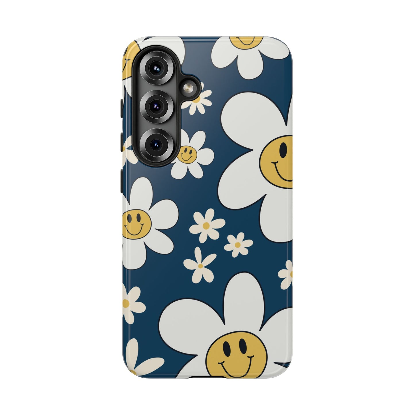 Fun Retro Daisy Pattern with Blue Background Phone Case - Blue Phone Case - Samsung Galaxy S25 / Glossy