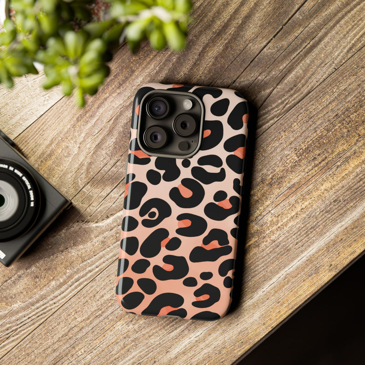 Elegant Peach Leopard Print Phone Case - Green Phone Case
