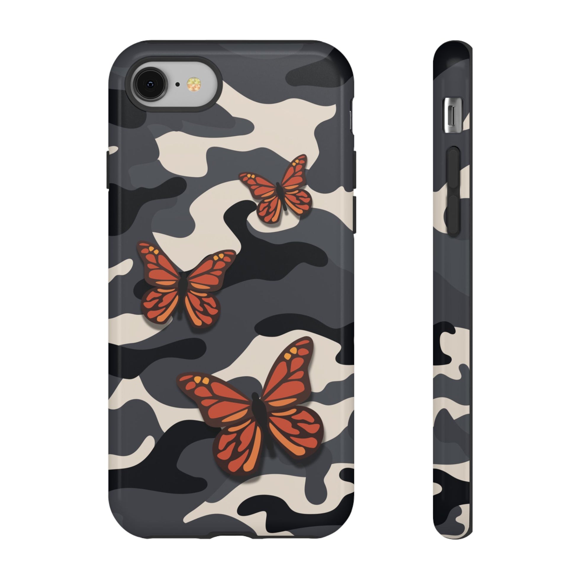 Black & Orange Butterfly Camo Phone Case - Black Phone Case - iPhone 8 / Glossy