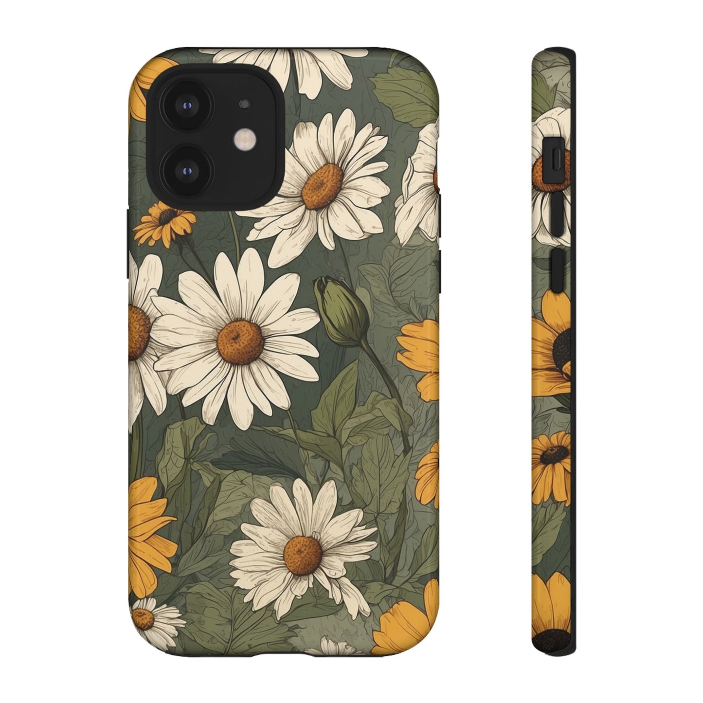iPhone 12 / Glossy Phone Case - Boho Chic Daisies Floral Pattern ’White & Yellow’ Phone Case