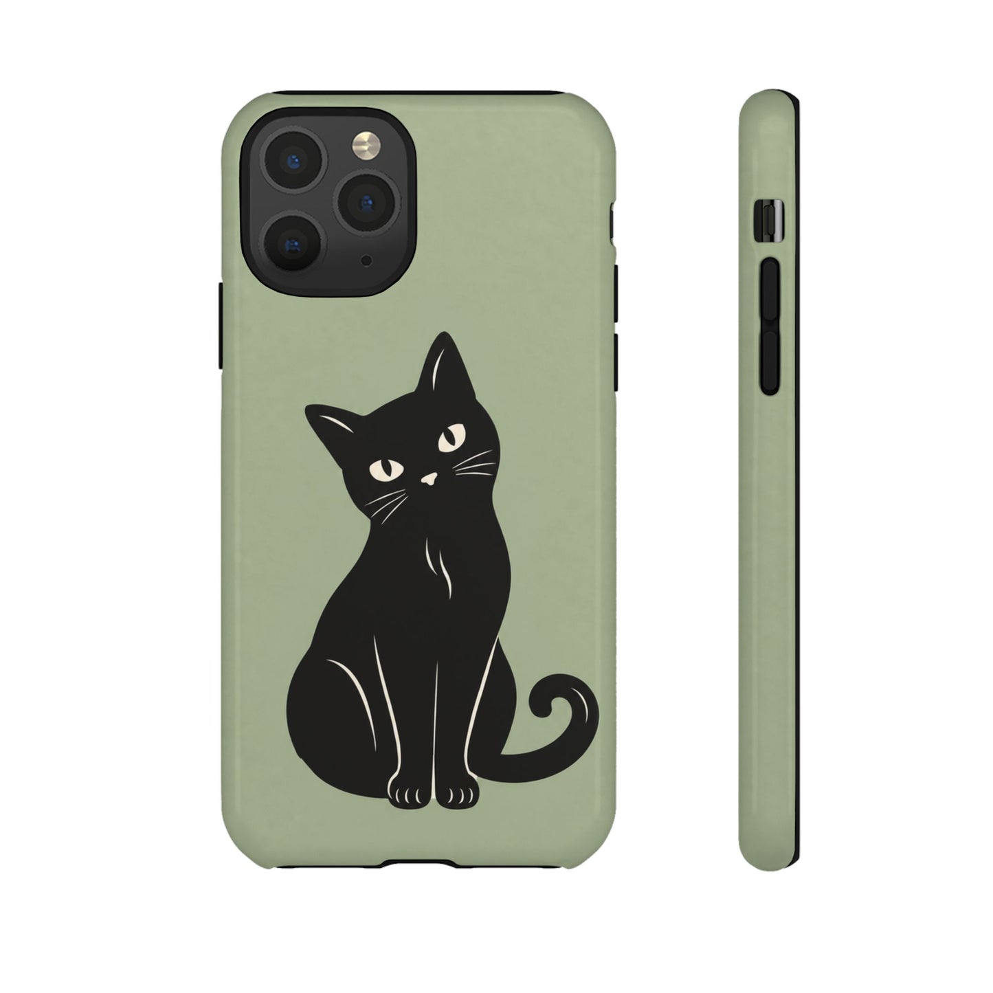 Minimalist Sage Green & Black Cat Phone Case