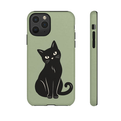 Minimalist Sage Green & Black Cat Phone Case