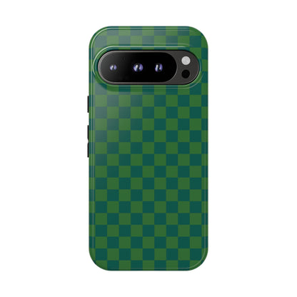 Google Pixel 9 Pro / Glossy Phone Case - ’Bold Green Checkered Pattern’ Phone Case