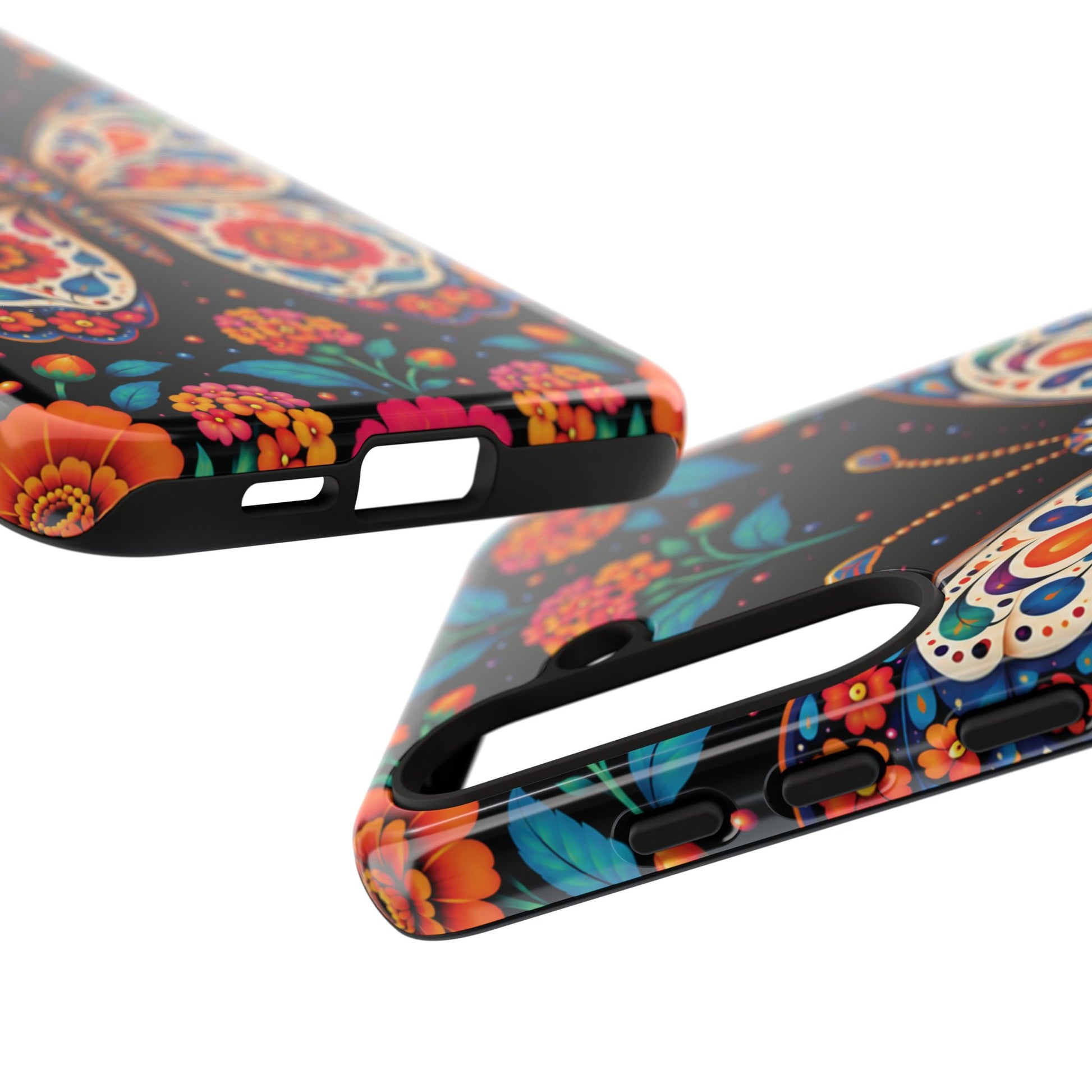 Vibrant Orange and Turquoise Calavera Butterfly Phone Case - Multicolor Phone Case