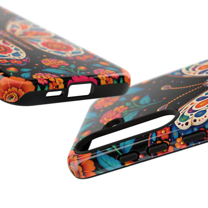 Vibrant Orange and Turquoise Calavera Butterfly Phone Case - Multicolor Phone Case