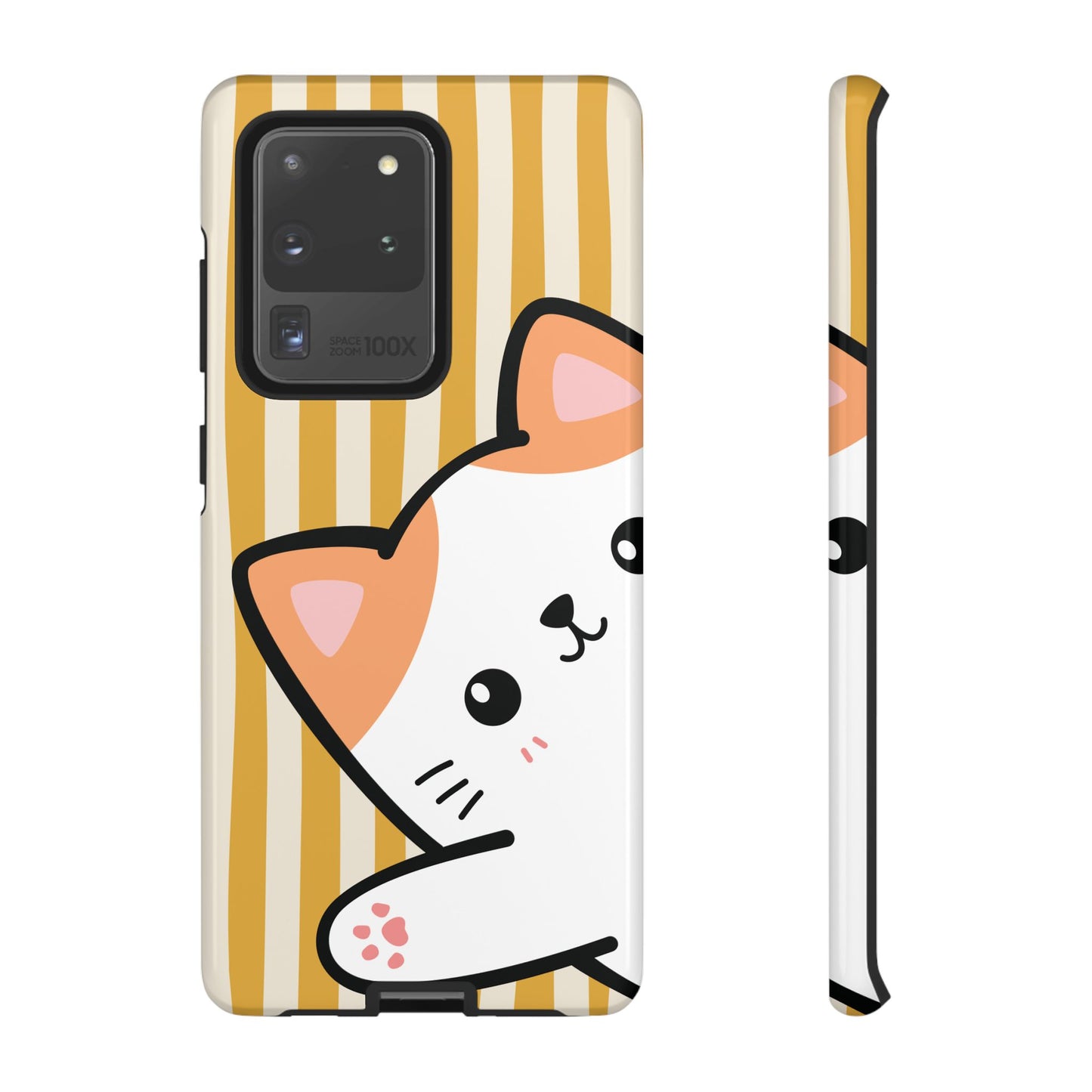 Samsung Galaxy S20 Ultra / Glossy Phone Case - Peakaboo Cat with Yellow Stripe Pattern Phone Case