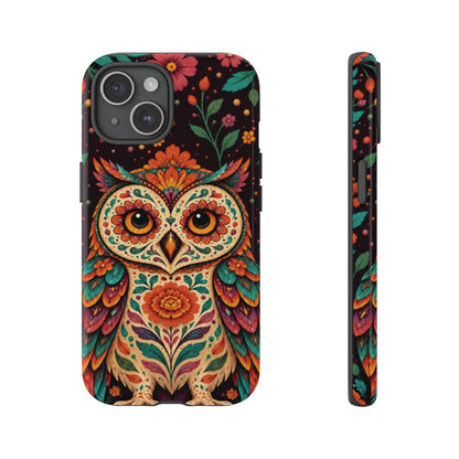 Vibrant Terracotta and Teal Calavera Owl Phone Case - Multicolor Phone Case - iPhone 15 / Glossy