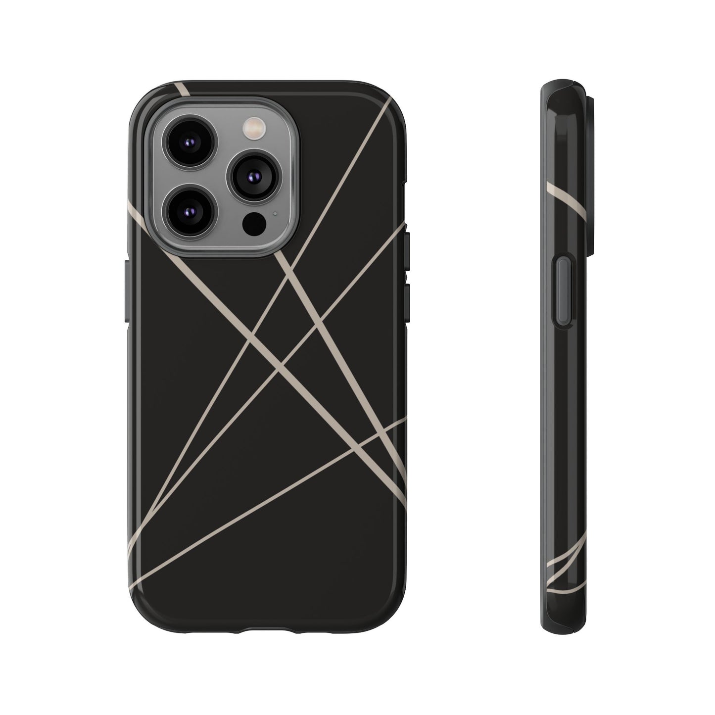 iPhone 14 Pro / Glossy Phone Case - Abstract Black with Grey Lines Phone Case