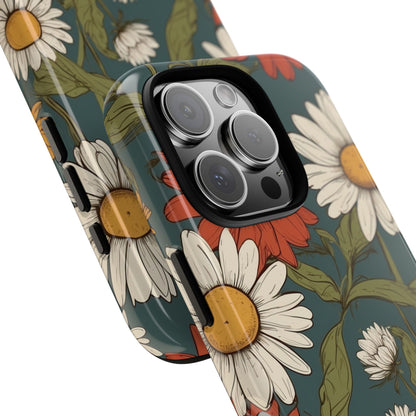 Phone Case - Boho Chic Daisies Floral Pattern ’White & Red’ Phone Case