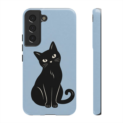 Minimalist Powder Blue & Black Cat Phone Case