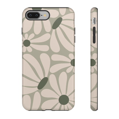 iPhone 8 Plus / Glossy Phone Case - ’Retro Cream & Green Daisy Pattern’ Phone Case