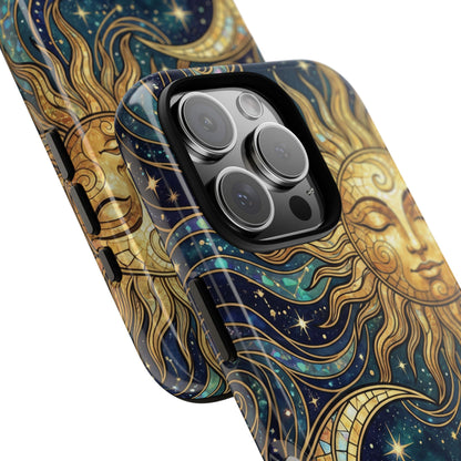Elegant Teal & Gold Sun and Moon Phone Case
