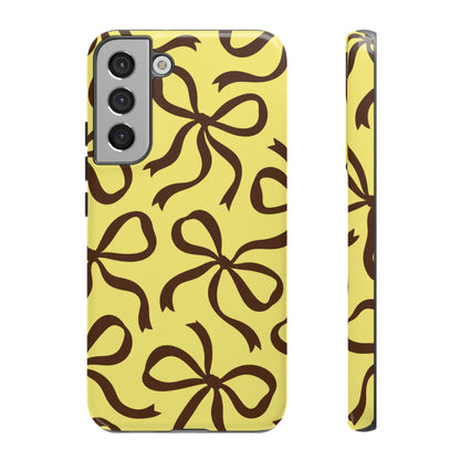 Bold Butter Yellow and Chocolate Brown Bow Pattern Phone Case