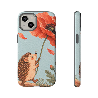 Whimsical Pale Blue Hedgehog and Poppy Phone Case - Blue Phone Case - iPhone 14 / Glossy