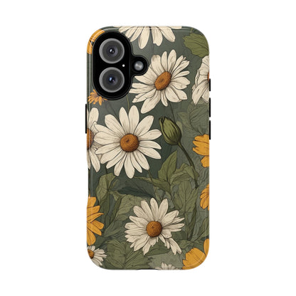 iPhone 16 / Glossy Phone Case - Boho Chic Daisies Floral Pattern ’White & Yellow’ Phone Case