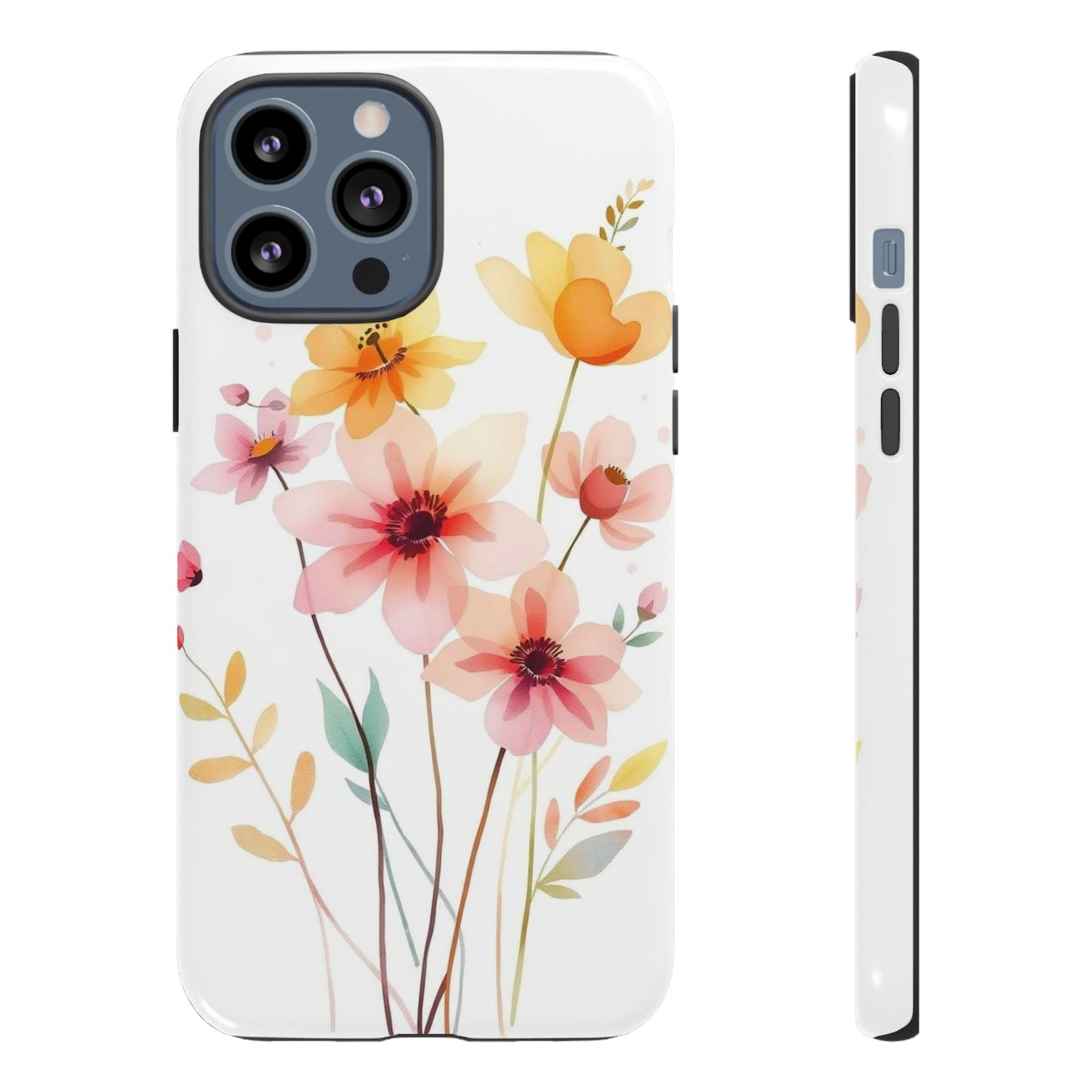 iPhone 13 Pro Max / Glossy Phone Case - Boho Chic Watercolour Blooms Design Phone Case