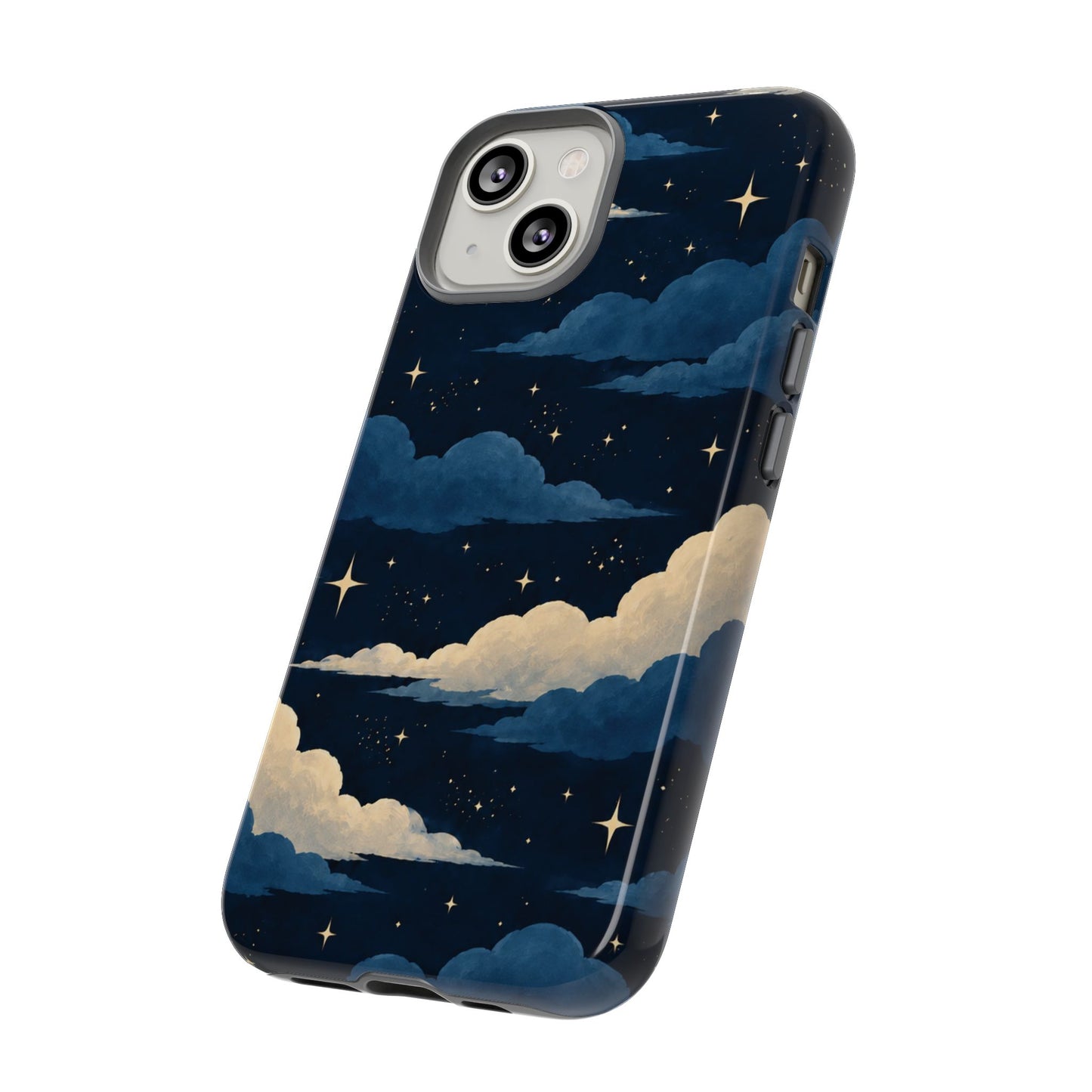 Illustrated Navy Blue Clouds & Stars Phone Case