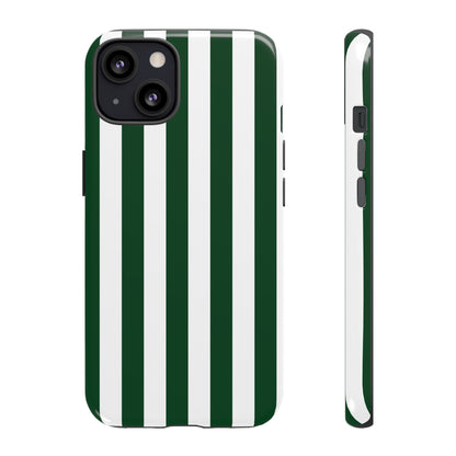 iPhone 13 / Glossy Phone Case - Simple Dark Green & White Stripe Pattern Phone Case