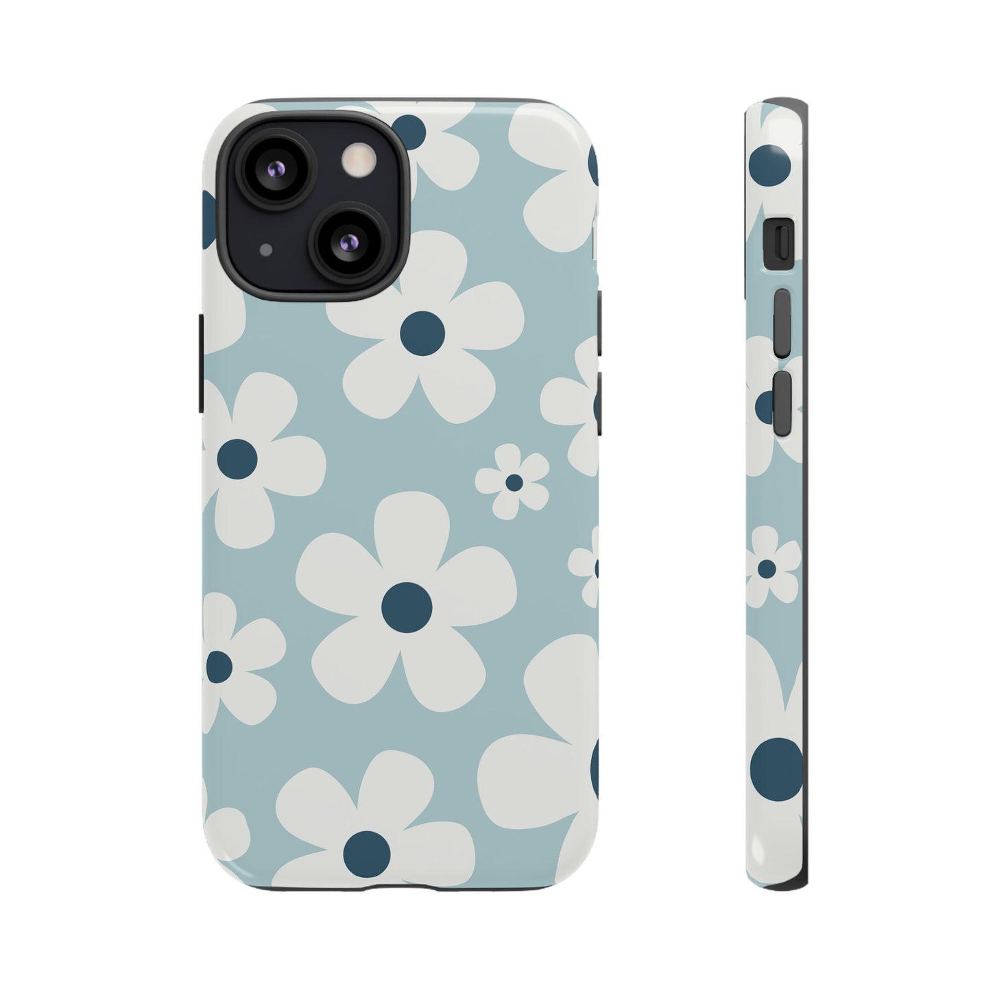 iPhone 13 Mini / Glossy Phone Case - Cute Light Blue Daisy Pattern Phone Case