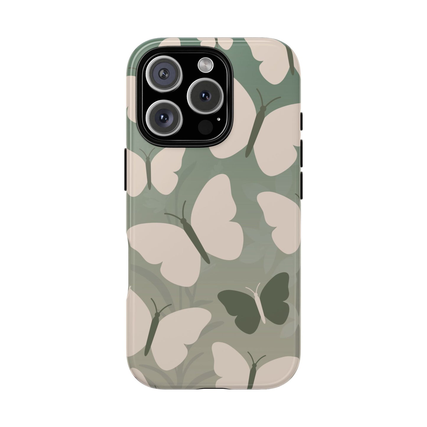 iPhone 16 Pro / Glossy Phone Case - Minimalist Light Green Butterfly Pattern Phone Case