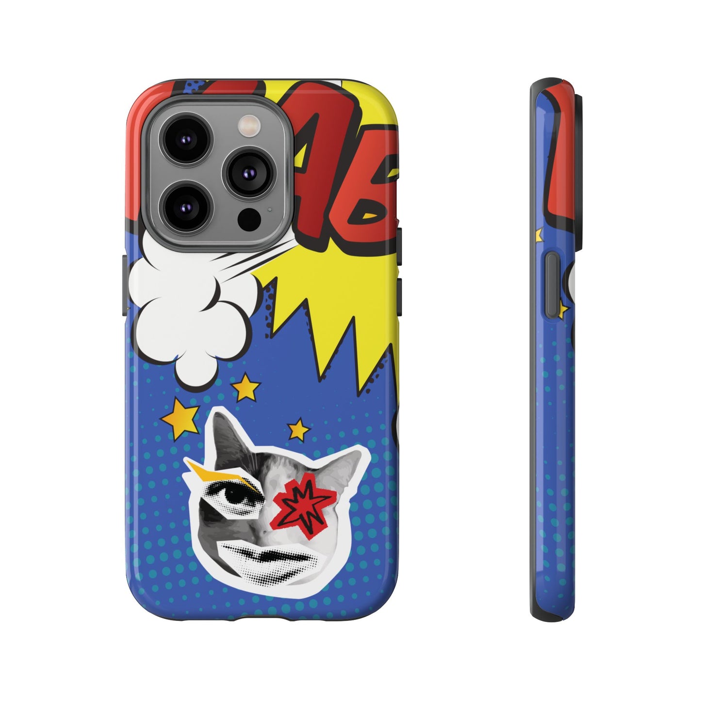 iPhone 14 Pro / Glossy Phone Case - Bold Blue Pop Art Cat Phone Case