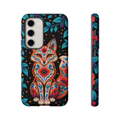 Vibrant Orange and Turquoise Calavera Fox Phone Case - Multicolor Phone Case - Samsung Galaxy S23 / Glossy