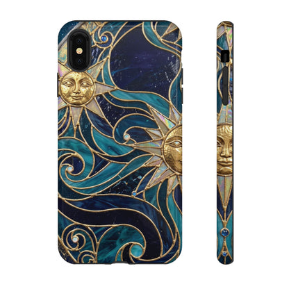 Elegant Teal & Gold Celestial Suns Phone Case