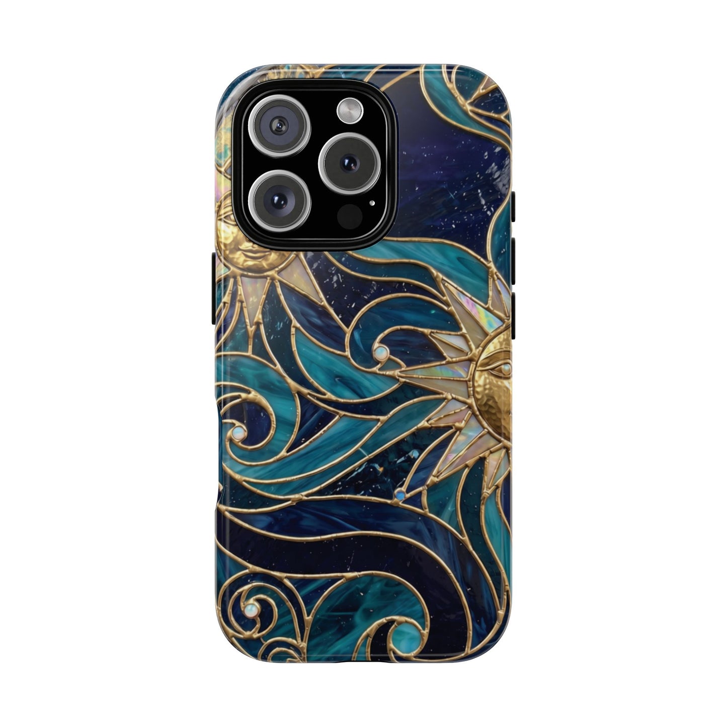 Elegant Teal & Gold Celestial Suns Phone Case