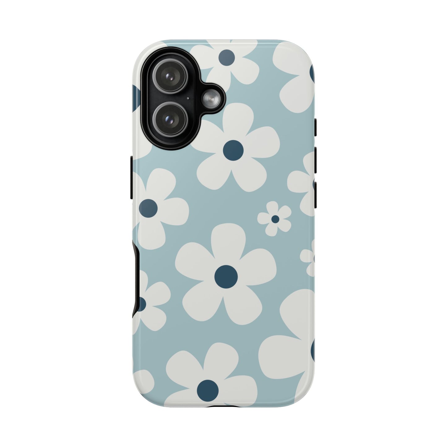 iPhone 17 / Glossy Phone Case - Cute Light Blue Daisy Pattern Phone Case